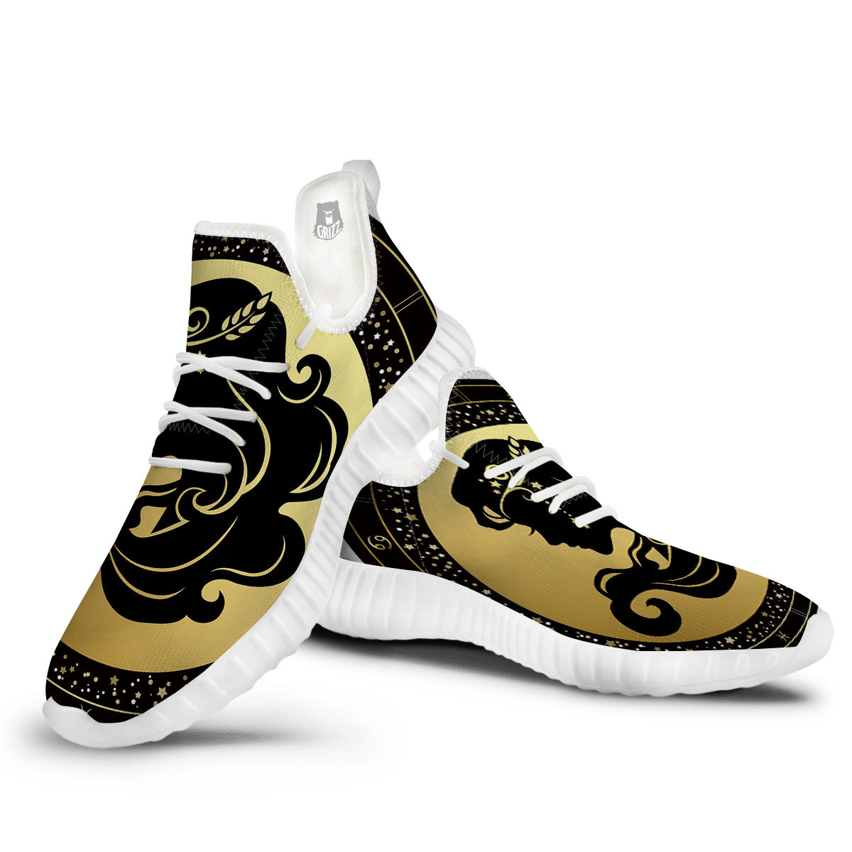 Virgo Sign Black And Gold Print White Walking Shoes-grizzshop