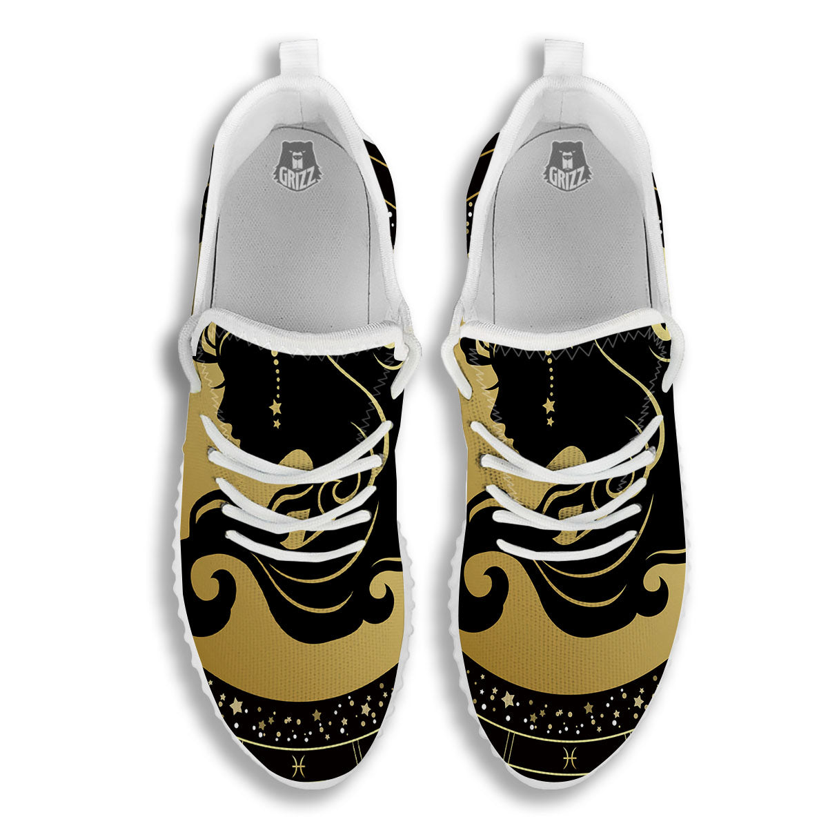Virgo Sign Black And Gold Print White Walking Shoes-grizzshop
