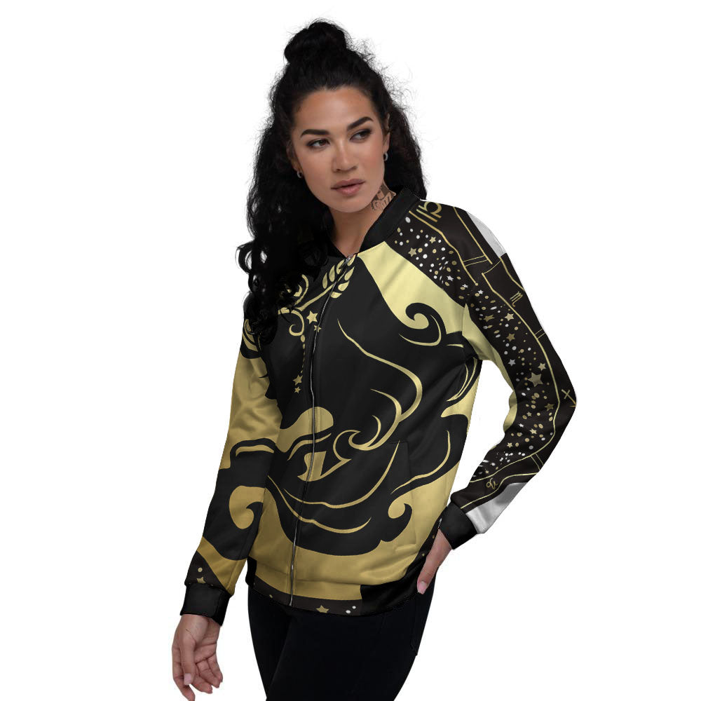 Virgo Sign Black And Gold Print Women's Bomber Jacket-grizzshop