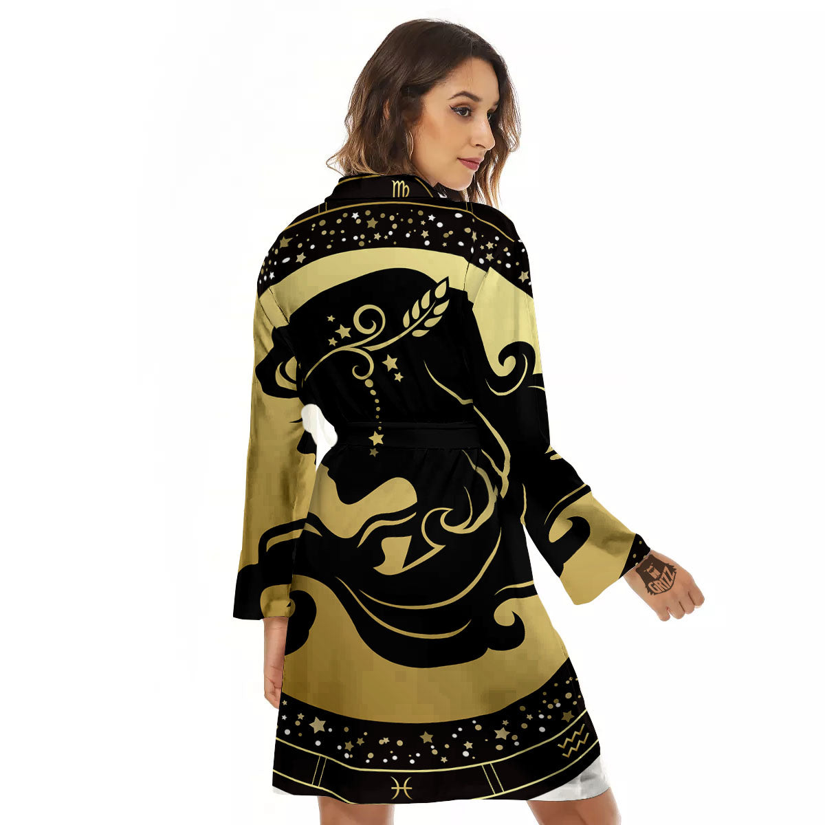 Virgo Sign Black And Gold Print Women's Robe-grizzshop