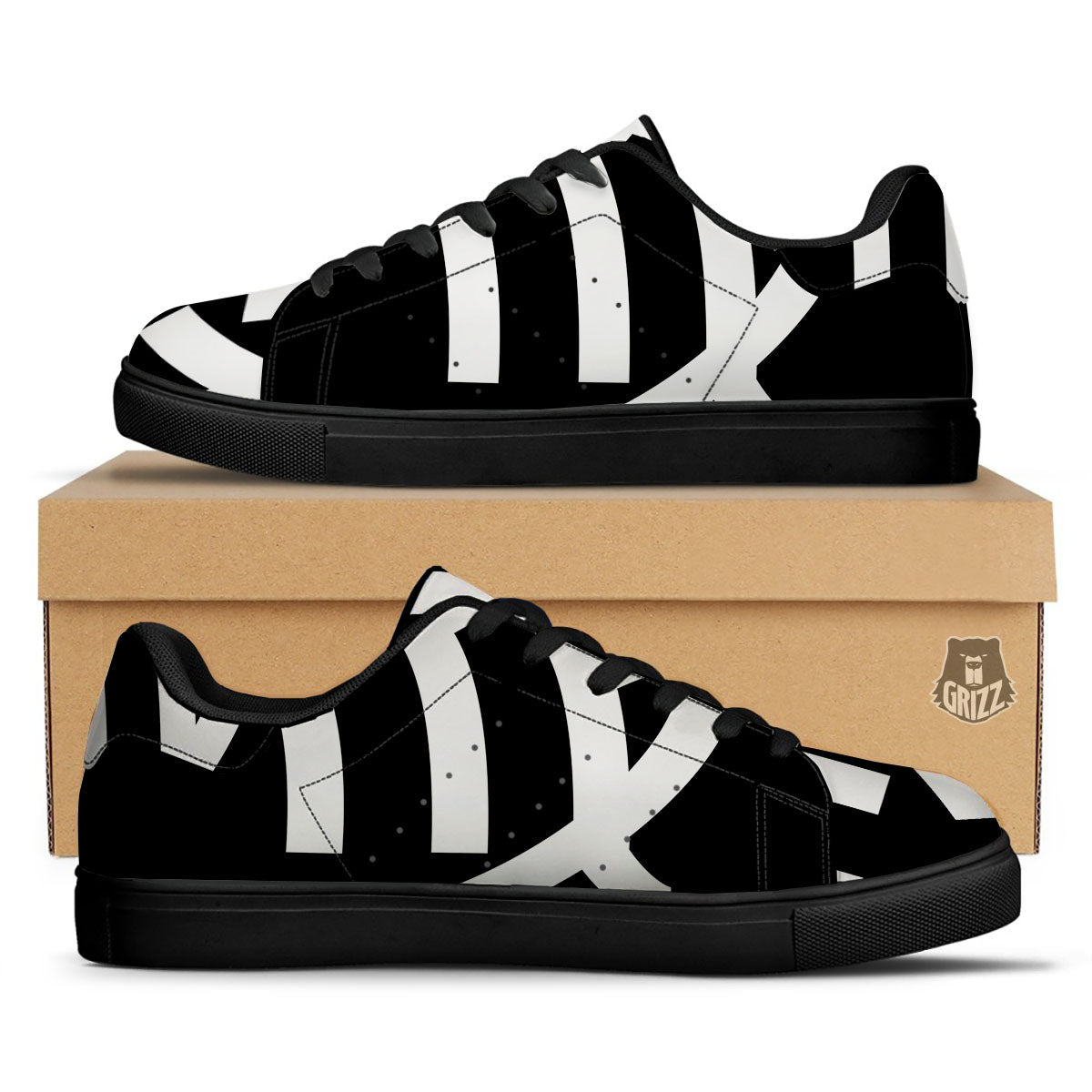 Virgo Sign White And Black Print Black Low Top Sneakers-grizzshop