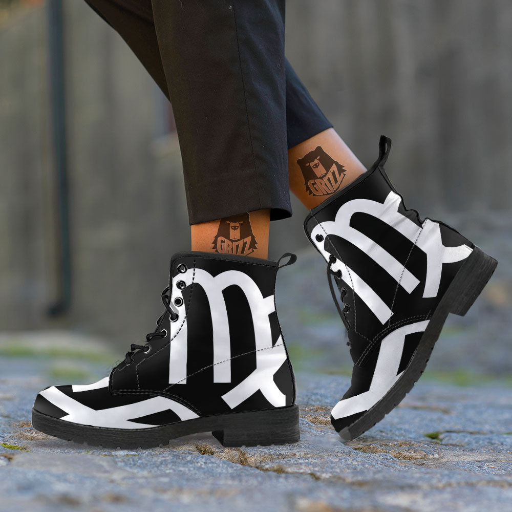 Virgo Sign White And Black Print Leather Boots-grizzshop
