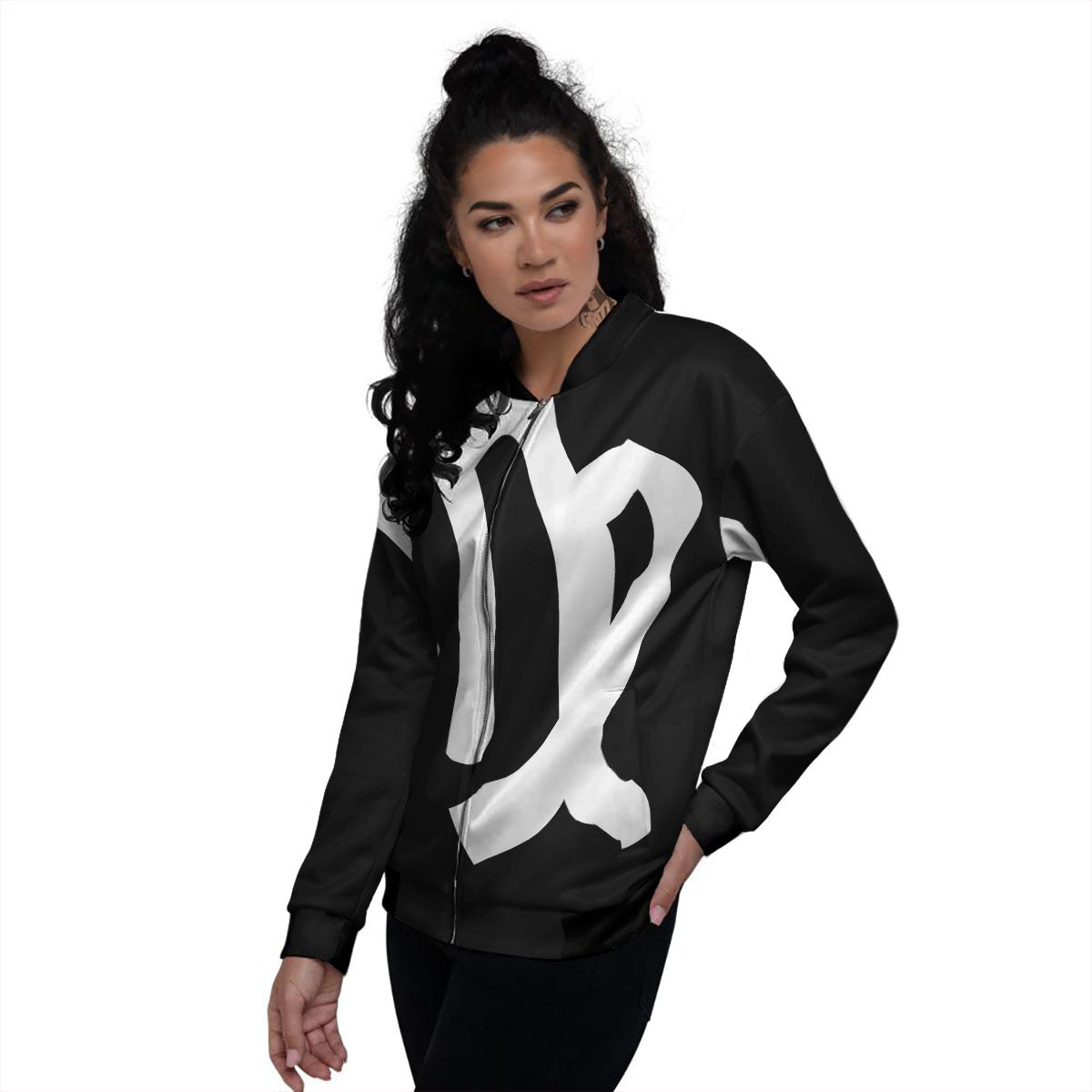 Virgo Sign White And Black Print Women's Bomber Jacket-grizzshop