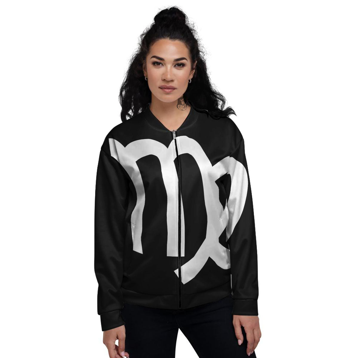 Virgo Sign White And Black Print Women's Bomber Jacket-grizzshop