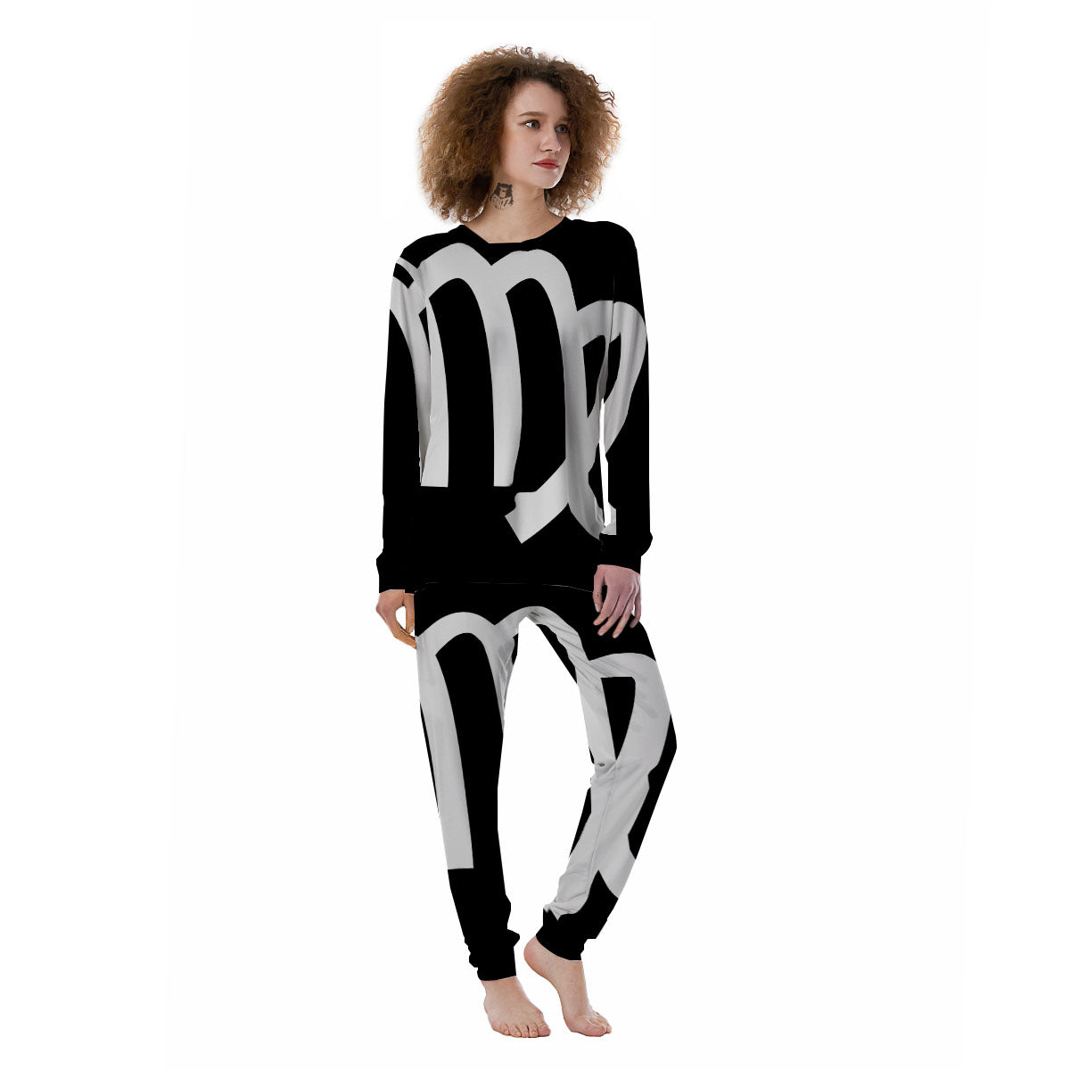 Virgo Sign White And Black Print Women's Pajamas-grizzshop