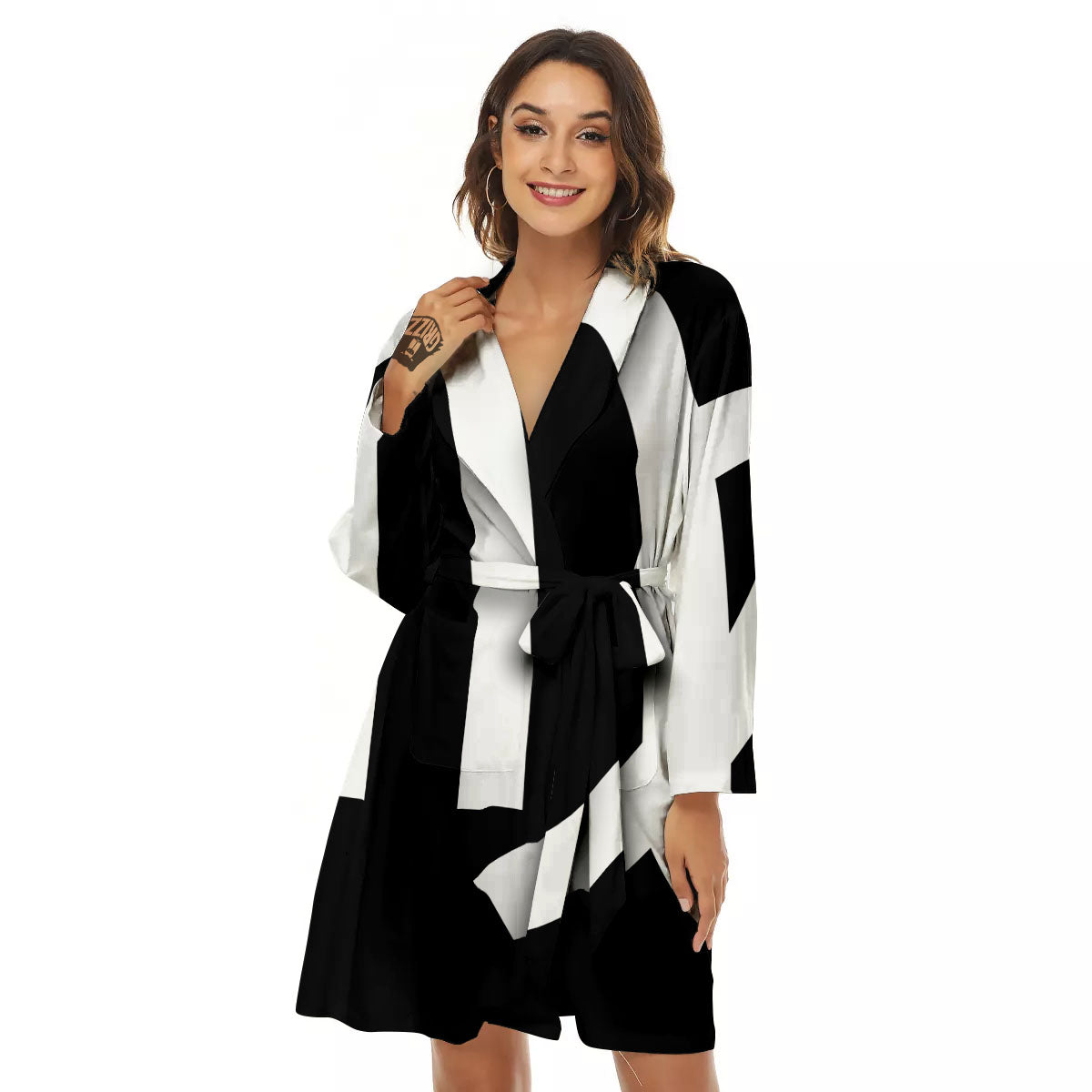 Virgo Sign White And Black Print Women's Robe-grizzshop
