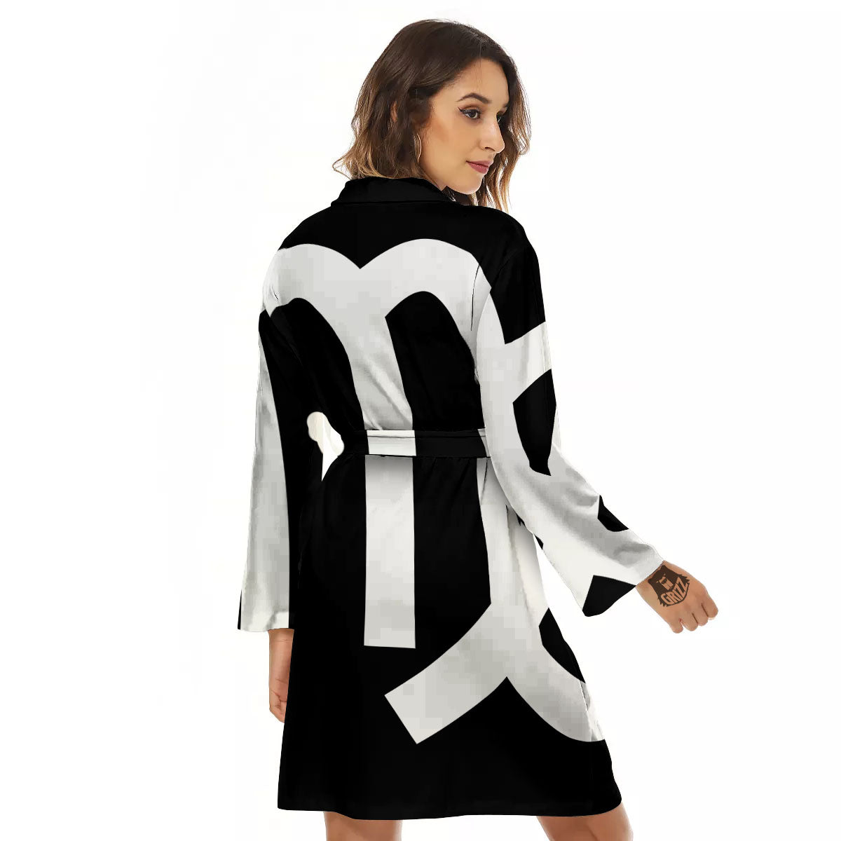 Virgo Sign White And Black Print Women's Robe-grizzshop