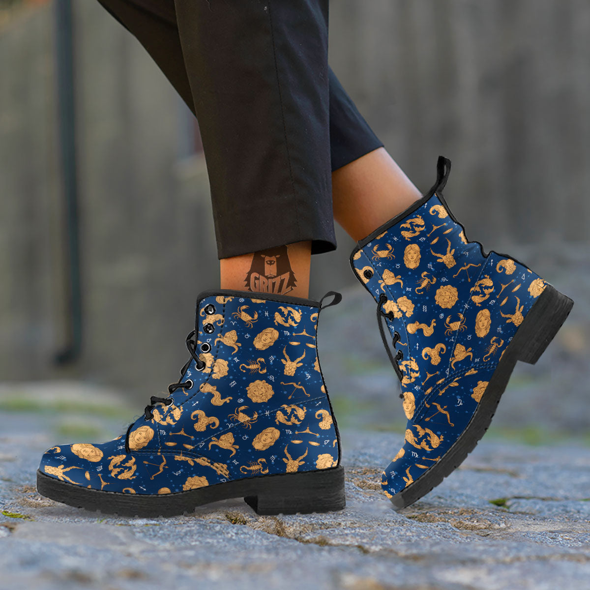 Virgo Zodiac Purple Print Pattern Leather Boots-grizzshop