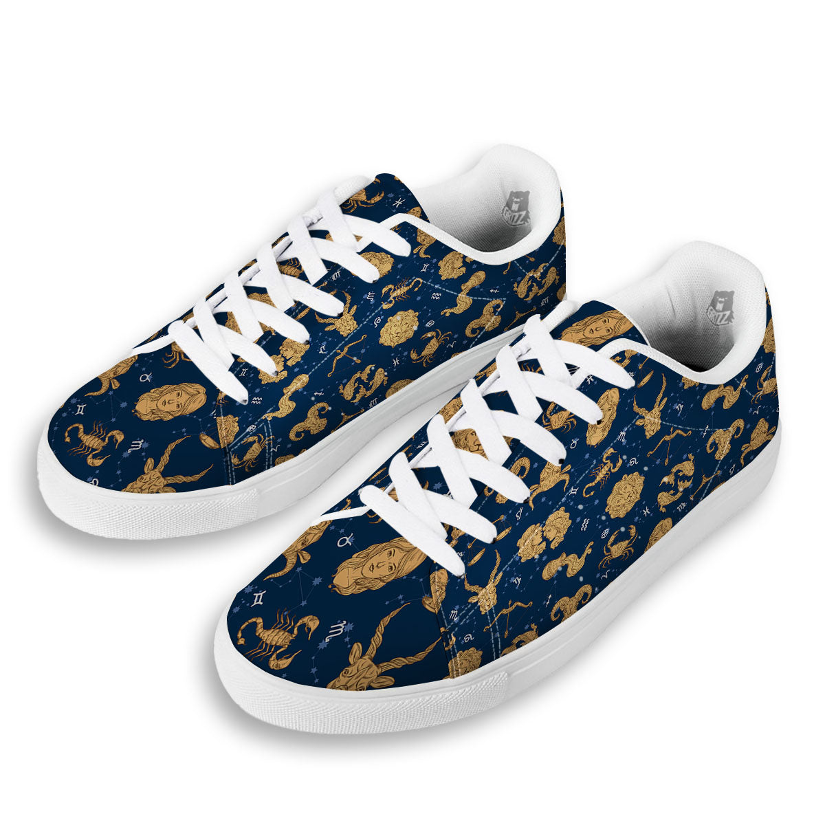 Virgo Zodiac Purple Print Pattern White Low Top Sneakers-grizzshop