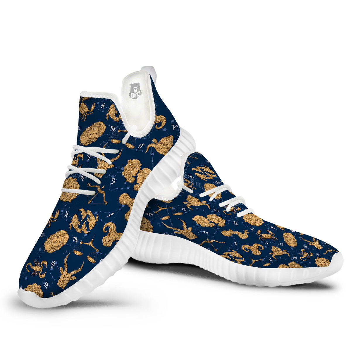 Virgo Zodiac Purple Print Pattern White Walking Shoes-grizzshop