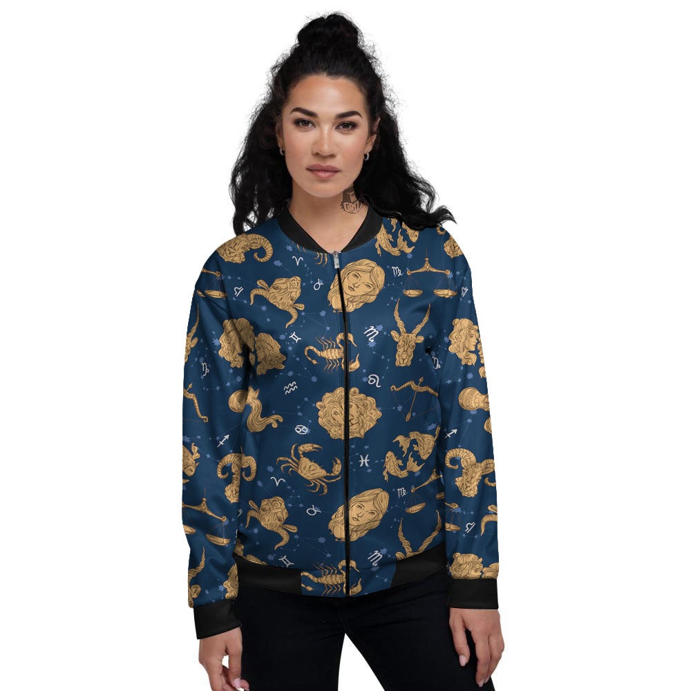 Virgo Zodiac Purple Print Pattern Women's Bomber Jacket-grizzshop