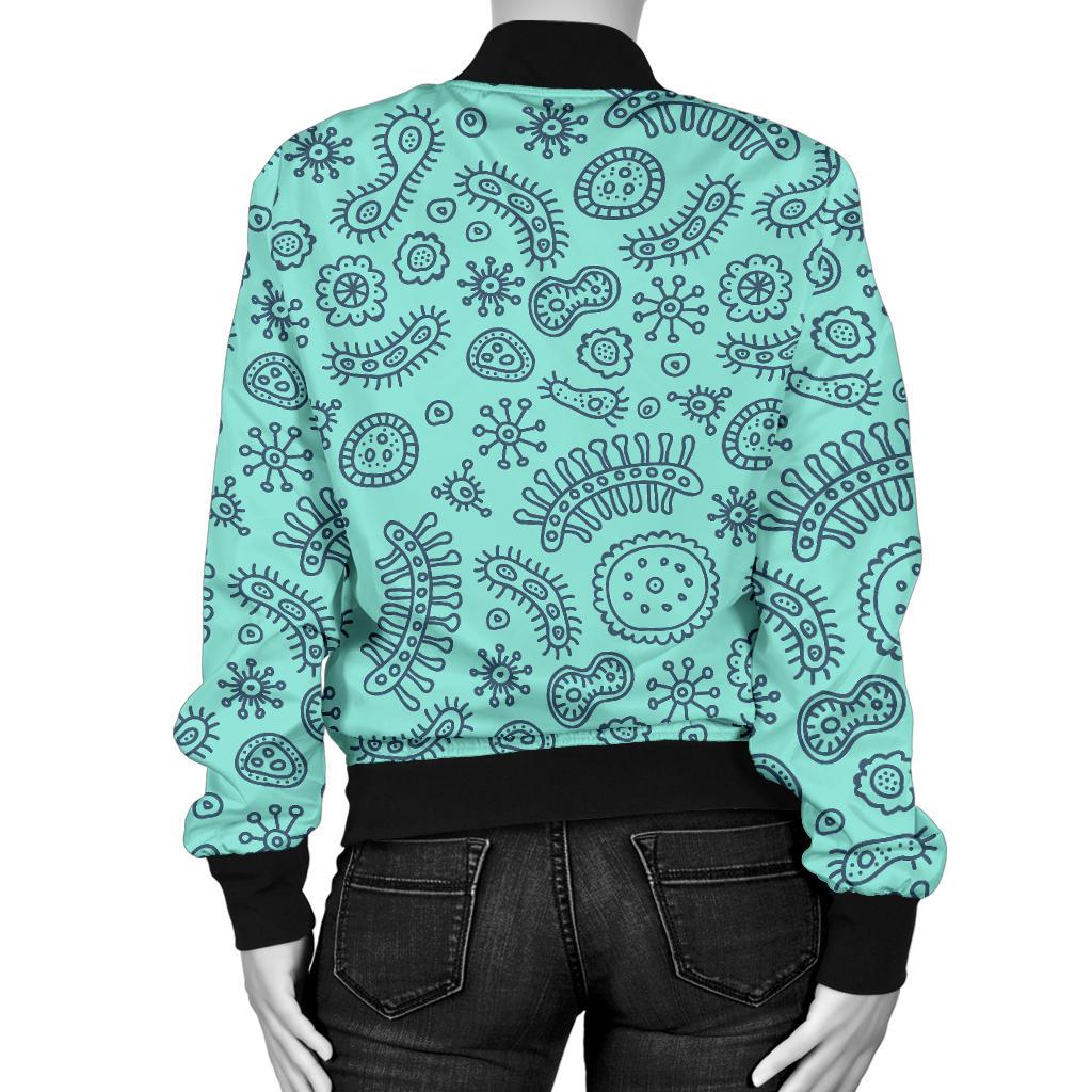 Virus Bacteria Pattern Print Women Casual Bomber Jacket-grizzshop