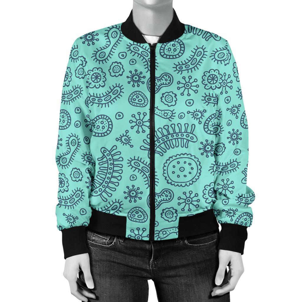 Virus Bacteria Pattern Print Women Casual Bomber Jacket-grizzshop