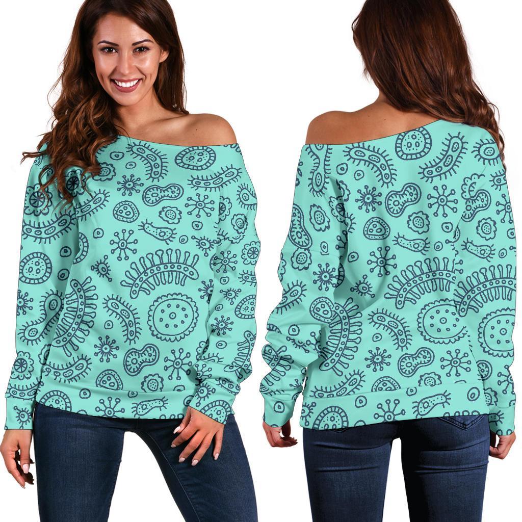 Virus Bacteria Pattern Print Women Off Shoulder Sweatshirt-grizzshop