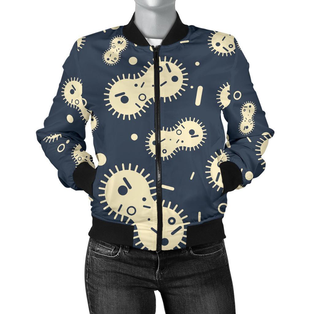 Virus Bacteria Print Pattern Women Casual Bomber Jacket-grizzshop