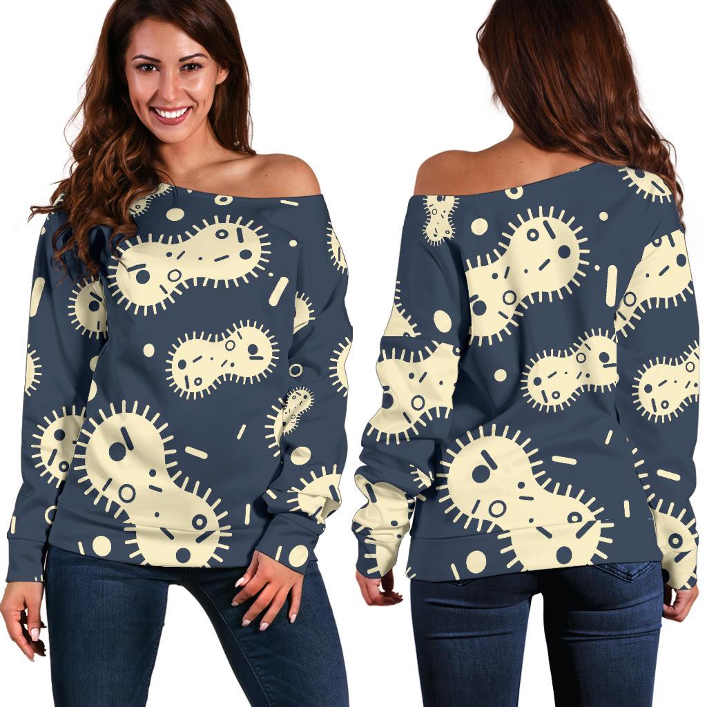 Virus Bacteria Print Pattern Women Off Shoulder Sweatshirt-grizzshop
