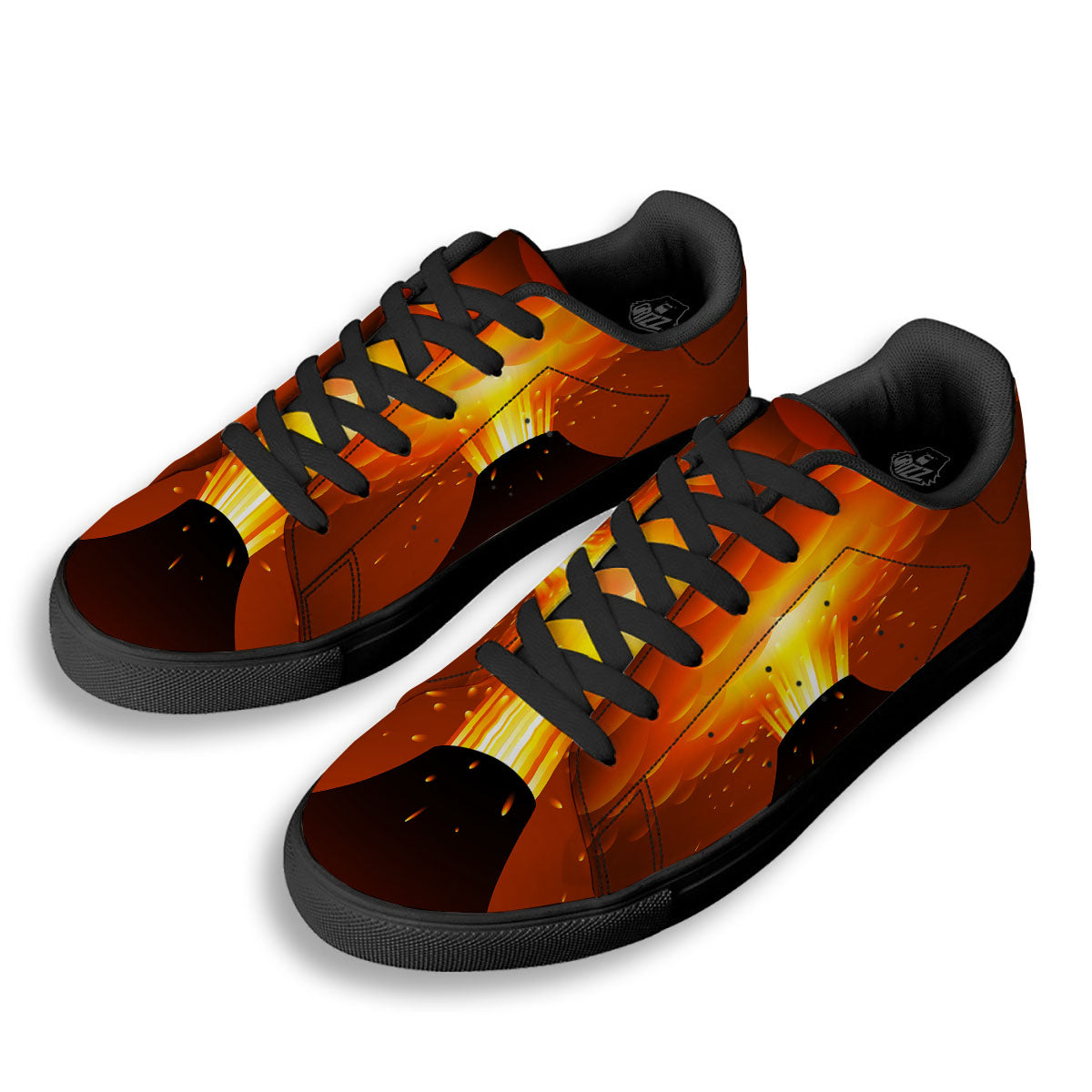 Volcano Erupt Print Black Low Top Sneakers-grizzshop