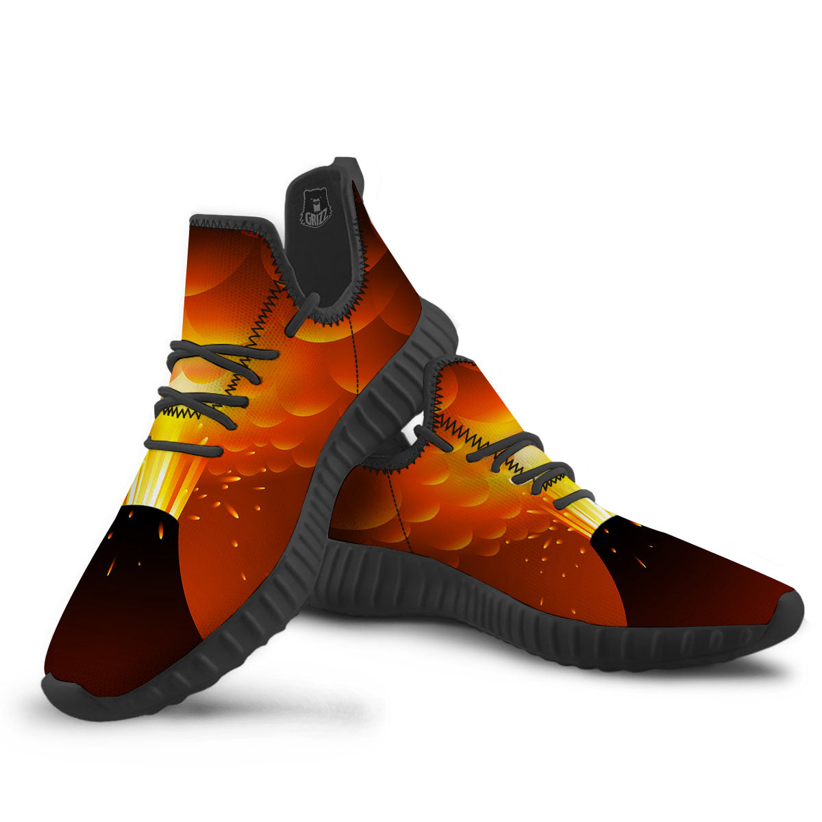 Volcano Erupt Print Black Walking Shoes-grizzshop
