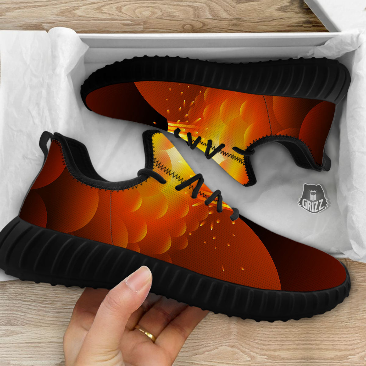 Volcano Erupt Print Black Walking Shoes-grizzshop