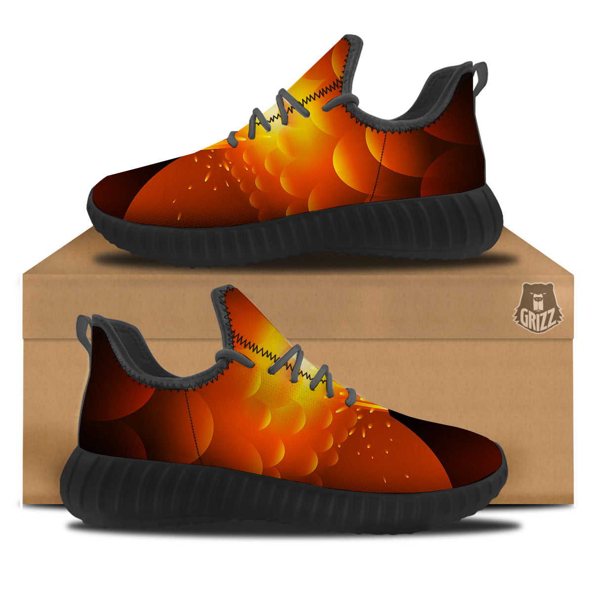 Volcano Erupt Print Black Walking Shoes-grizzshop