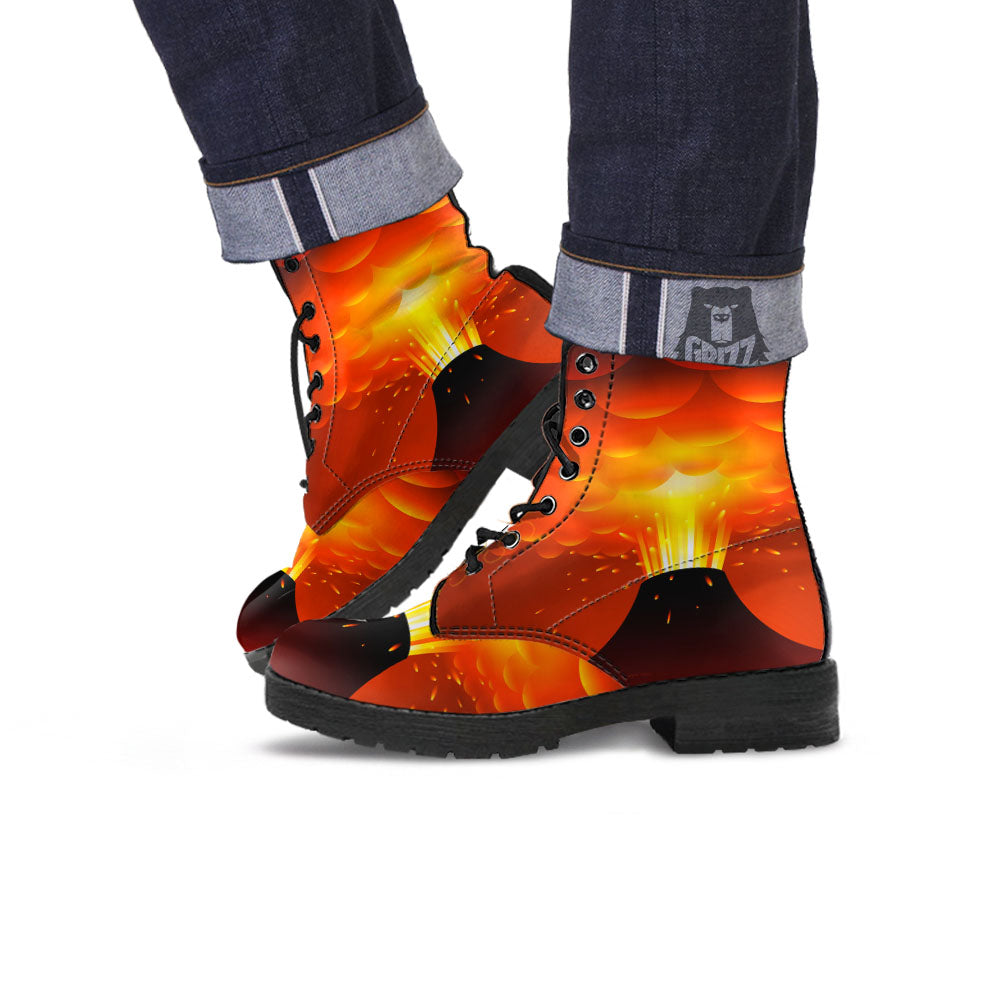 Volcano Erupt Print Leather Boots-grizzshop