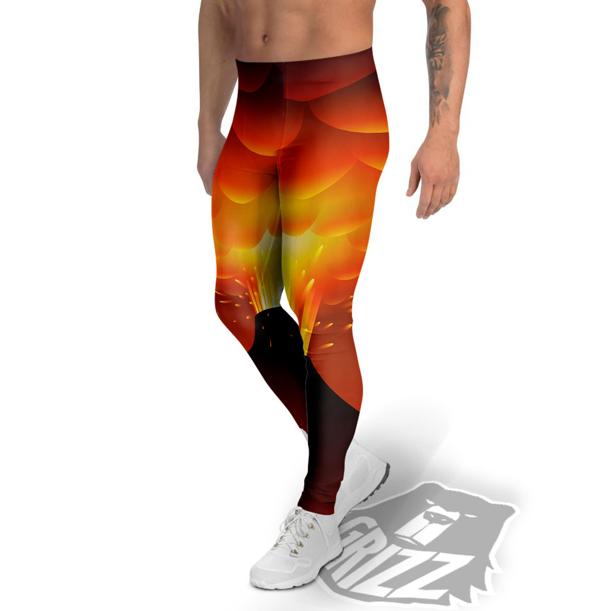 Volcano Erupt Print Men's Leggings-grizzshop