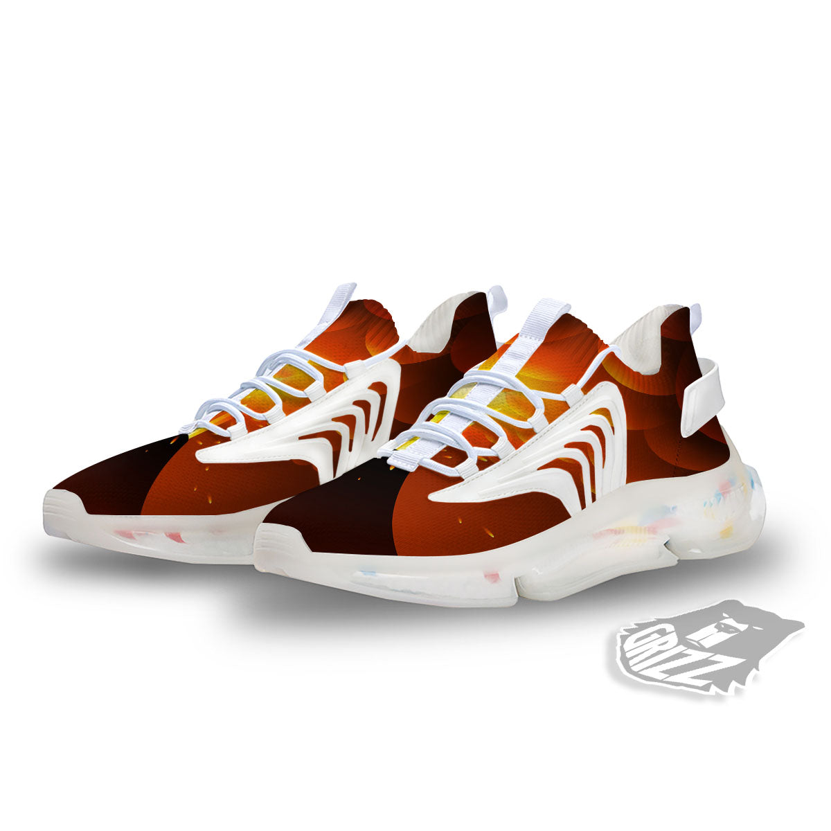 Volcano Erupt Print White Gym Shoes-grizzshop