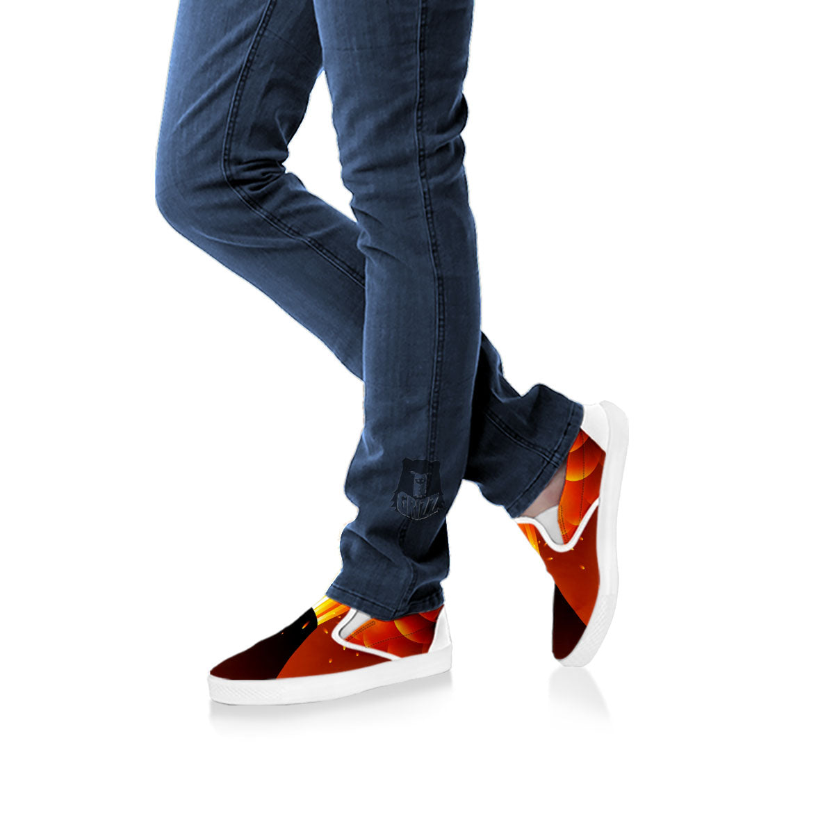 Volcano Erupt Print White Slip On Shoes-grizzshop