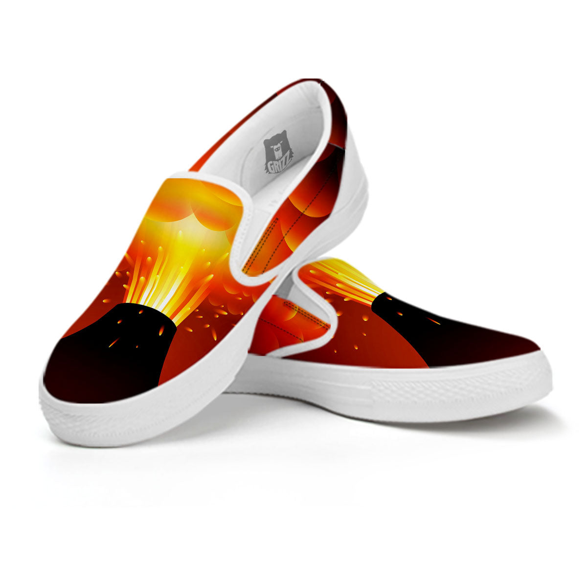 Volcano Erupt Print White Slip On Shoes-grizzshop