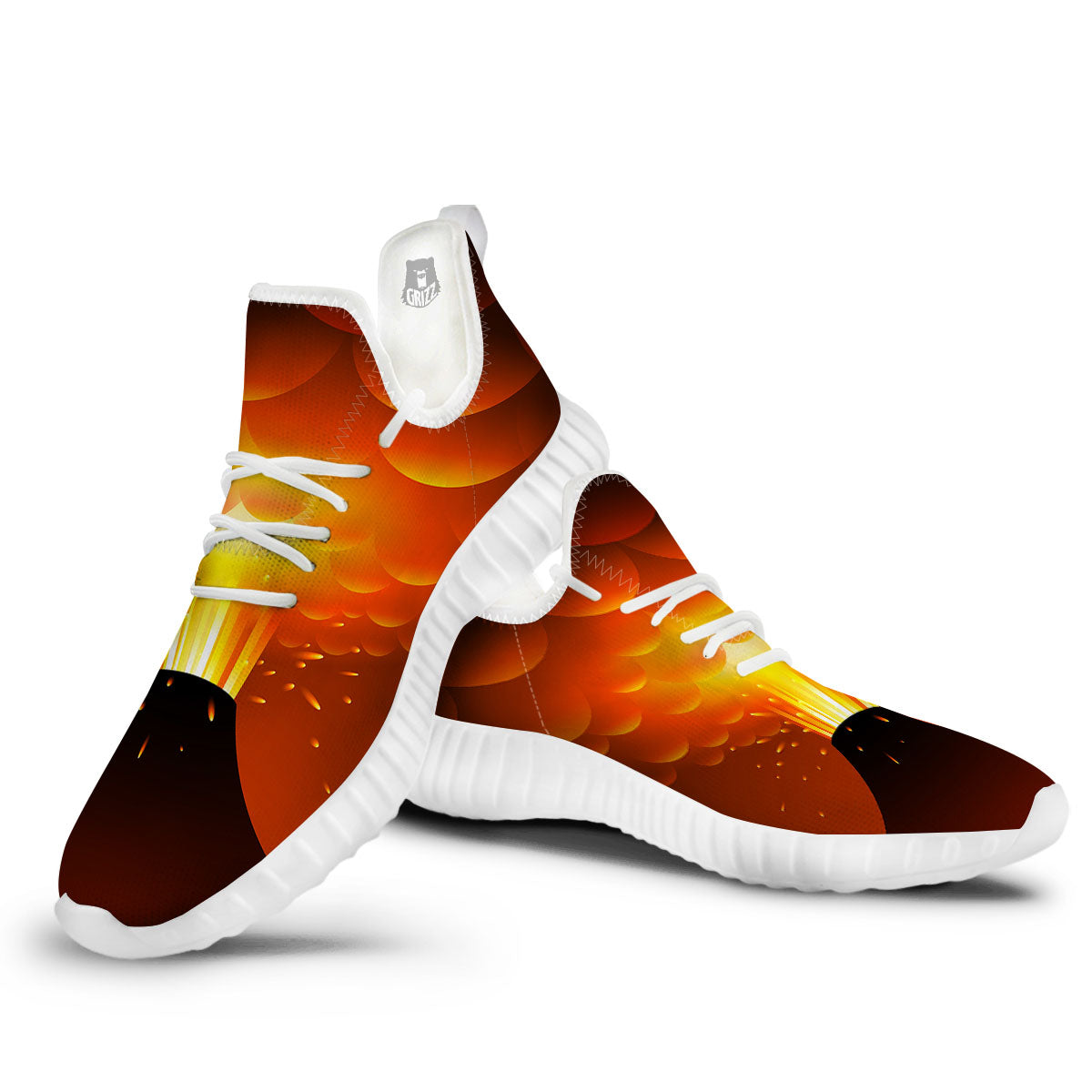 Volcano Erupt Print White Walking Shoes-grizzshop