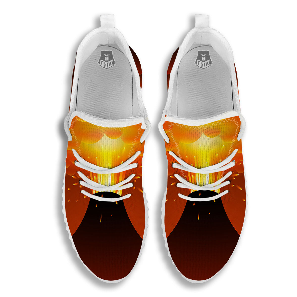 Volcano Erupt Print White Walking Shoes-grizzshop