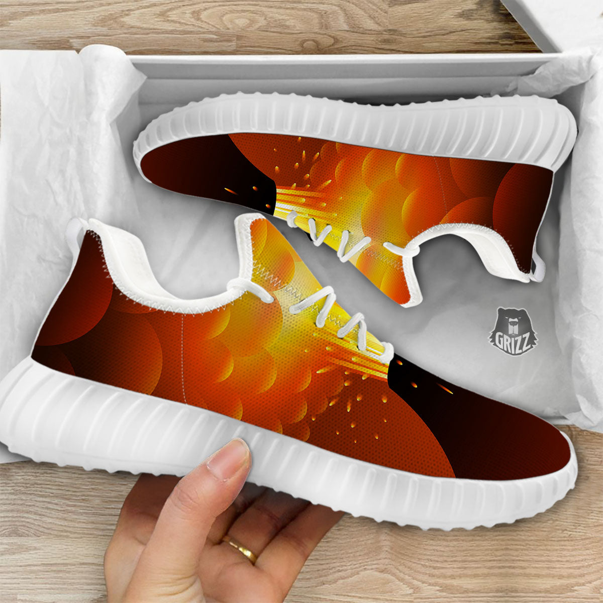 Volcano Erupt Print White Walking Shoes-grizzshop