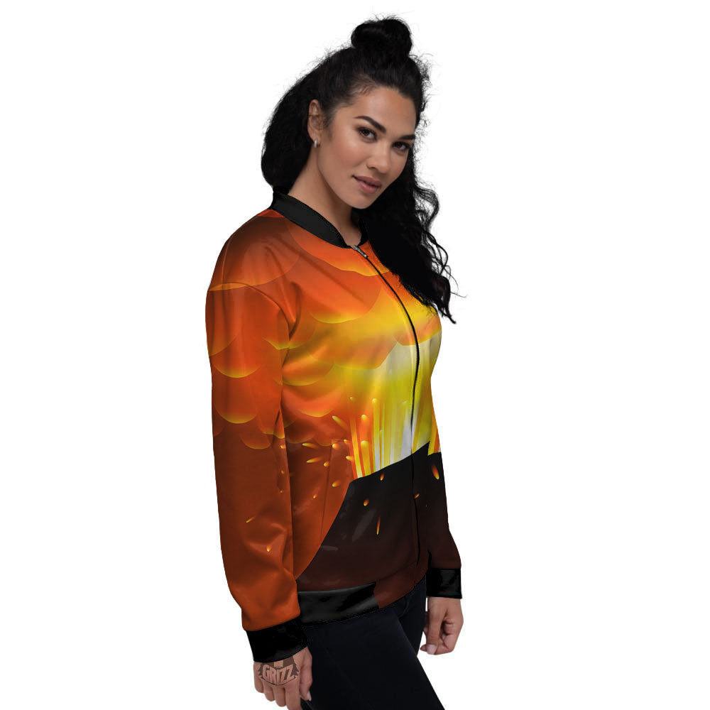 Volcano Erupt Print Women's Bomber Jacket-grizzshop