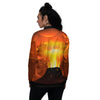 Volcano Erupt Print Women's Bomber Jacket-grizzshop