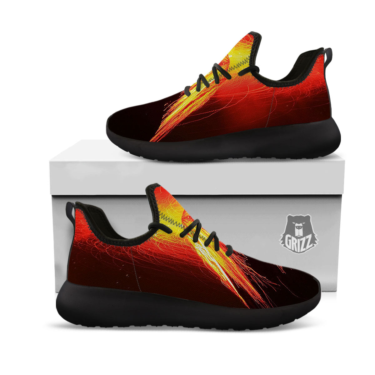 Volcano On Fire Print Black Athletic Shoes-grizzshop
