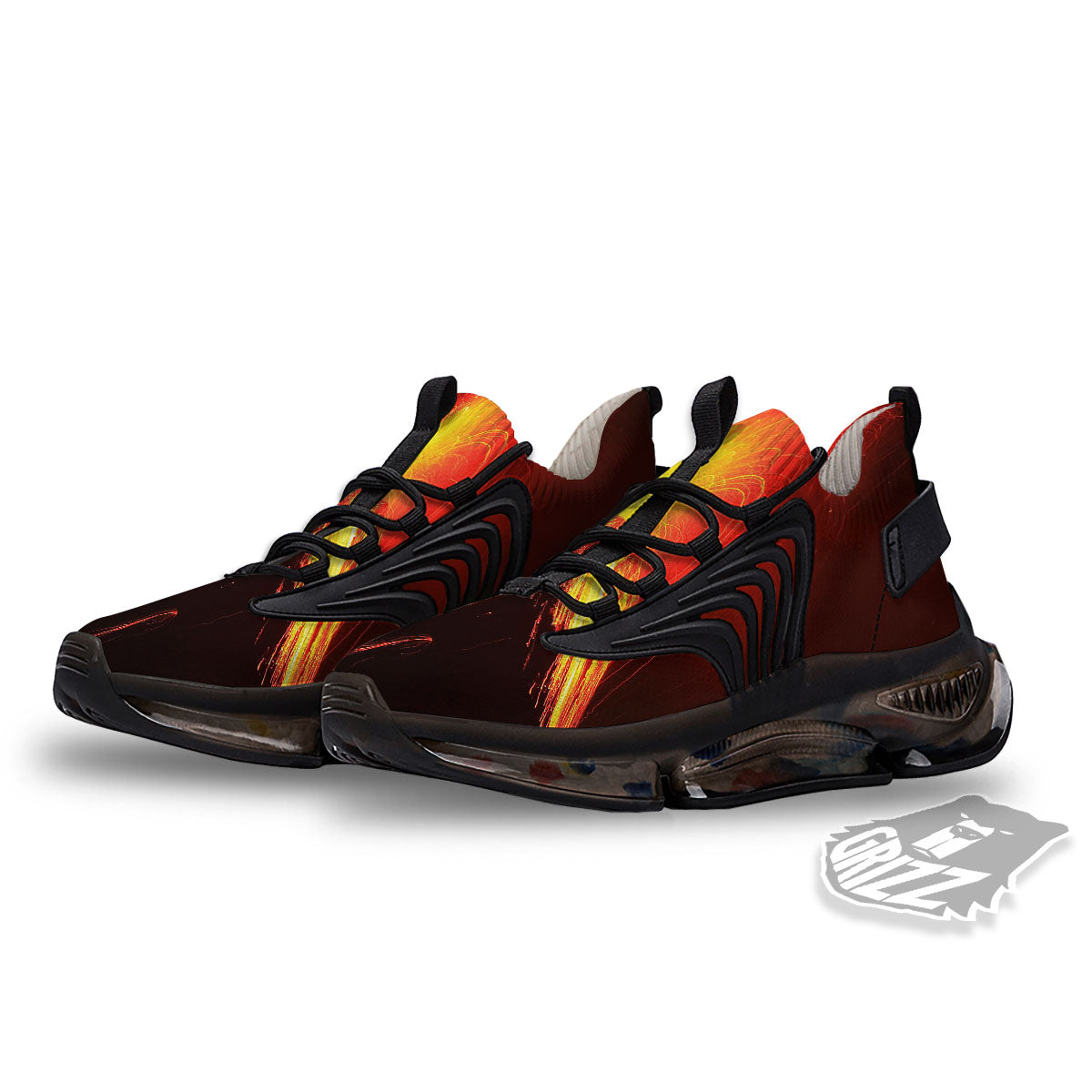 Volcano On Fire Print Black Gym Shoes-grizzshop