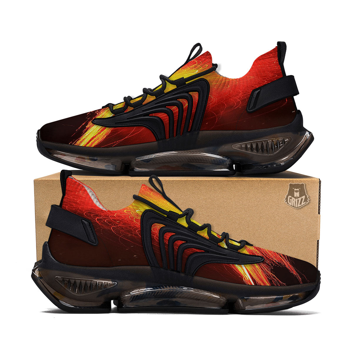Volcano On Fire Print Black Gym Shoes-grizzshop