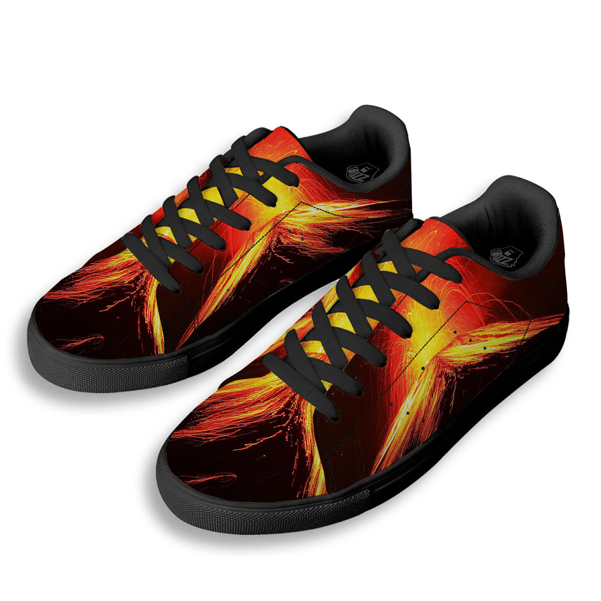 Volcano On Fire Print Black Low Top Sneakers-grizzshop