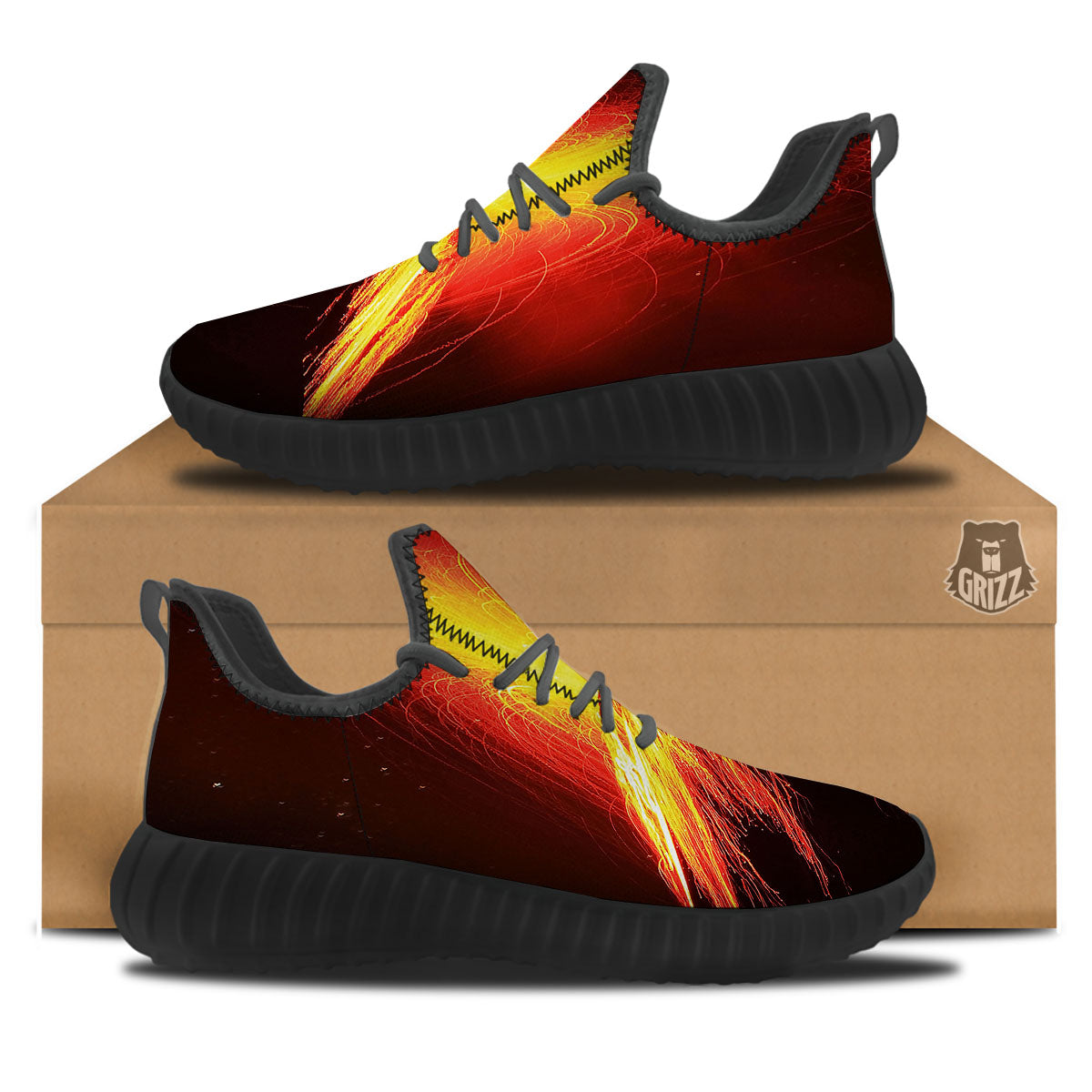 Volcano On Fire Print Black Walking Shoes-grizzshop