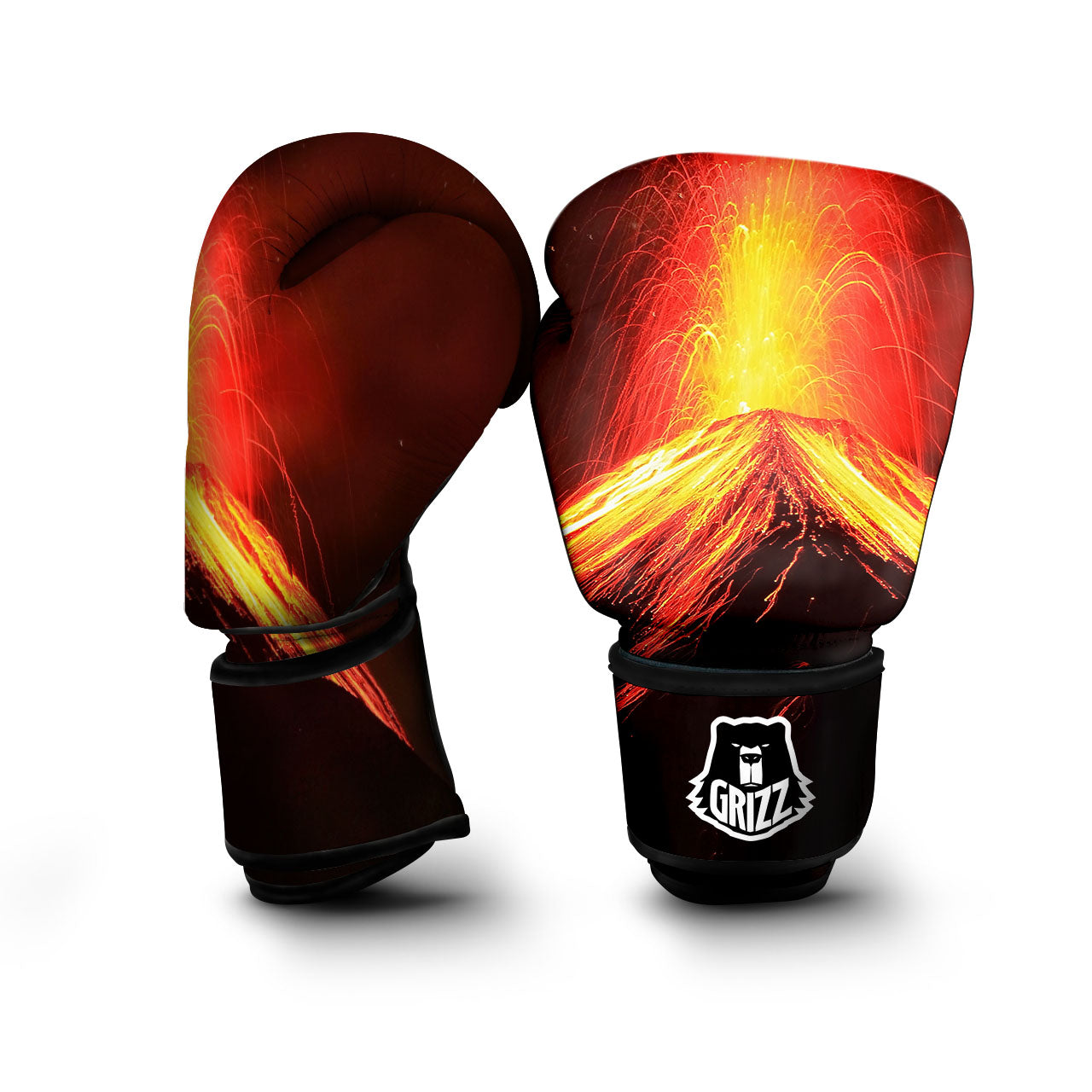 Volcano On Fire Print Boxing Gloves-grizzshop