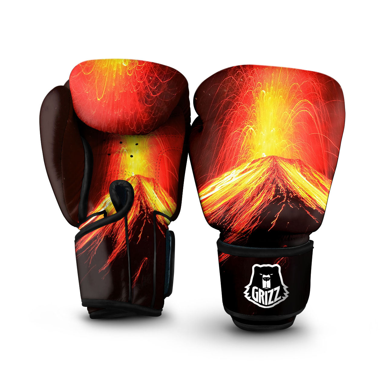 Volcano On Fire Print Boxing Gloves-grizzshop