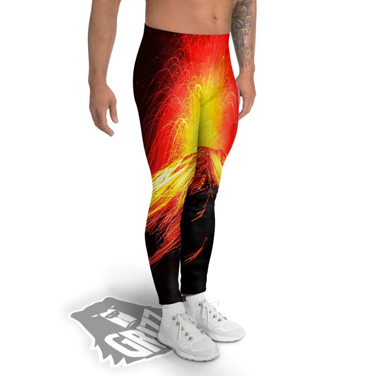 Volcano On Fire Print Men's Leggings-grizzshop