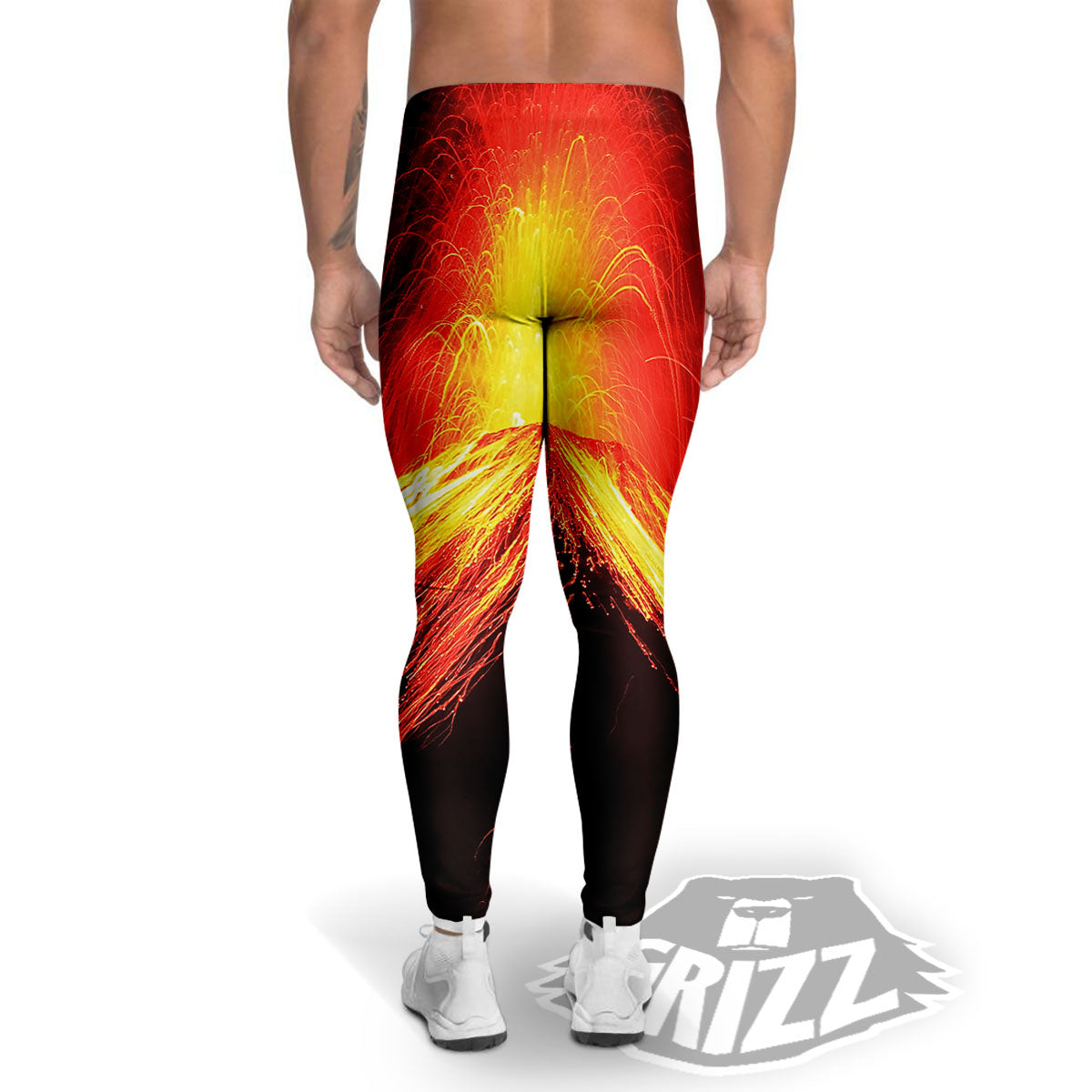 Volcano On Fire Print Men's Leggings-grizzshop