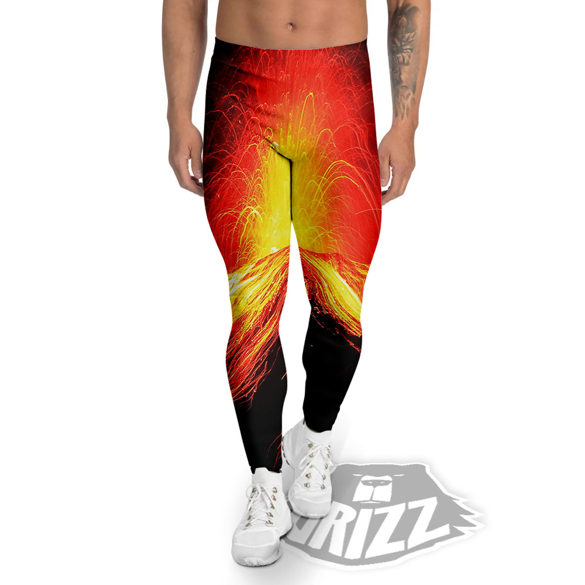 Volcano On Fire Print Men's Leggings-grizzshop