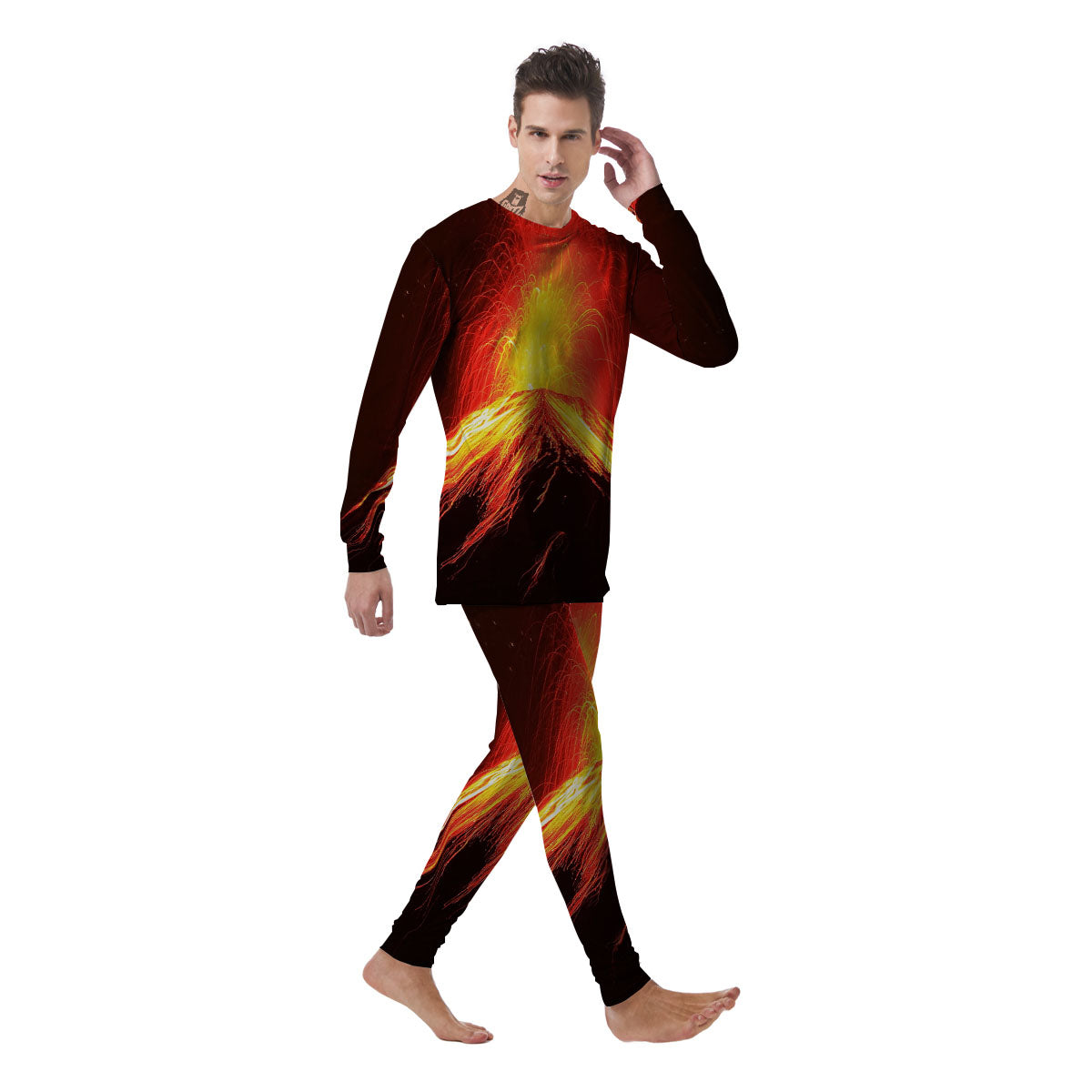 Volcano On Fire Print Men's Pajamas-grizzshop