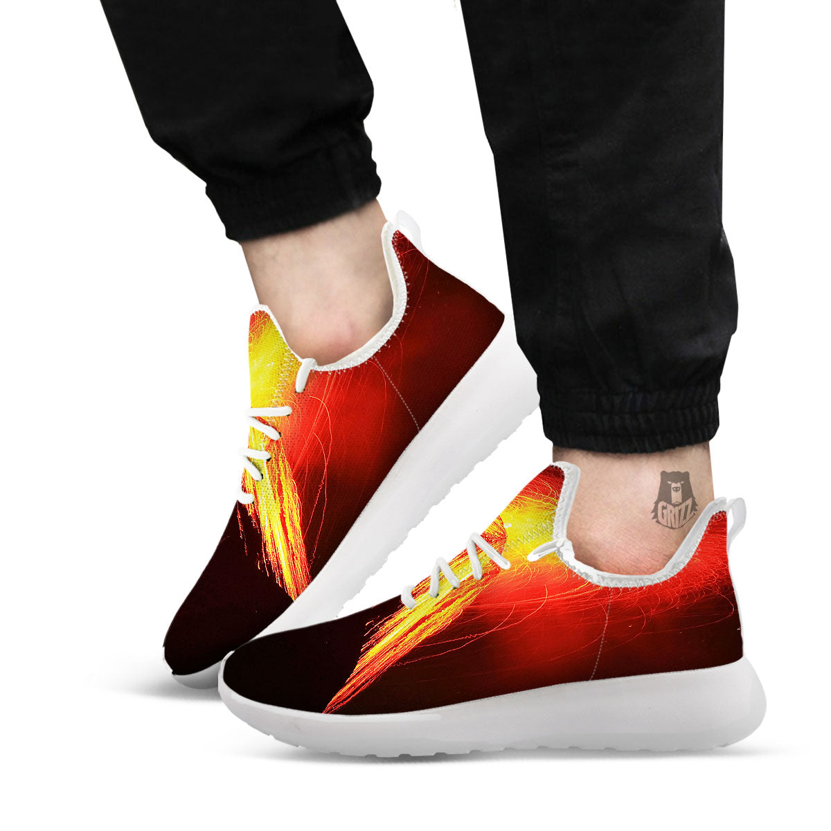 Volcano On Fire Print White Athletic Shoes-grizzshop