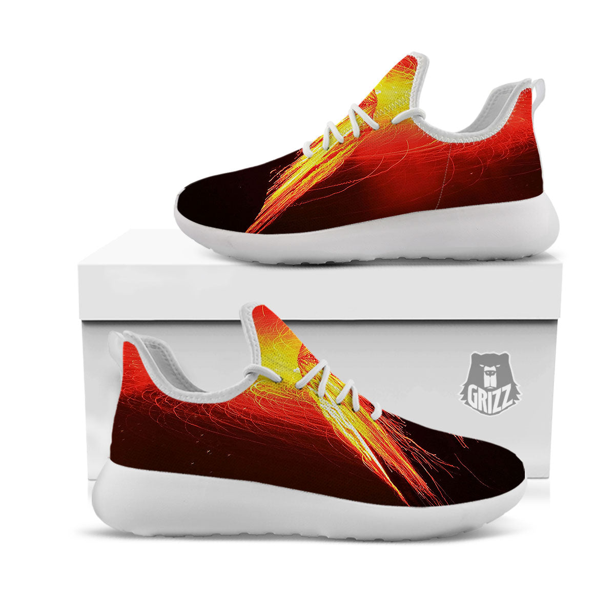 Volcano On Fire Print White Athletic Shoes-grizzshop