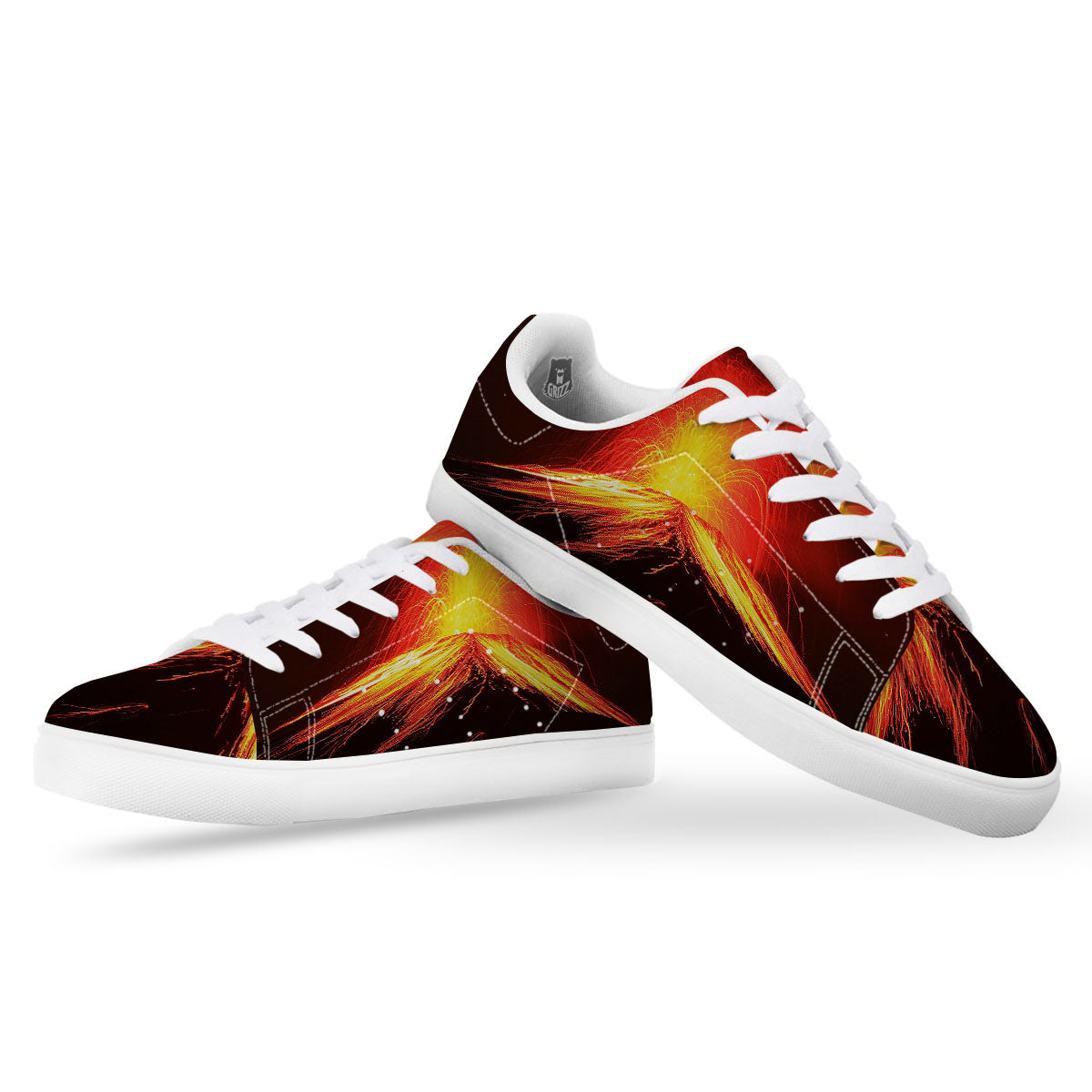 Volcano On Fire Print White Low Top Sneakers-grizzshop