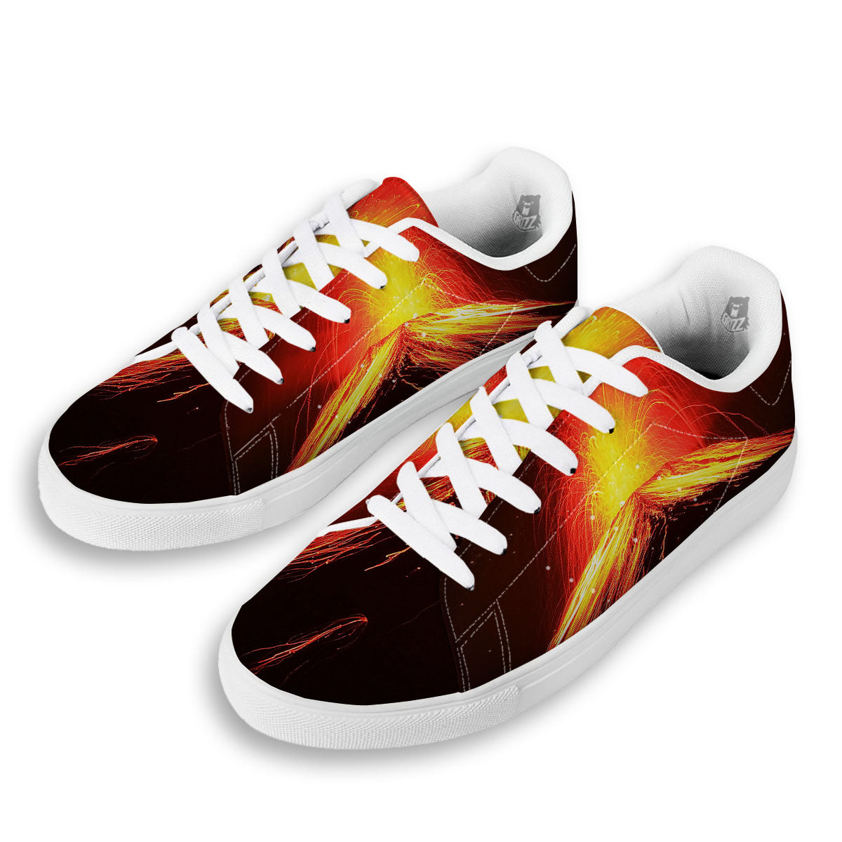 Volcano On Fire Print White Low Top Sneakers-grizzshop
