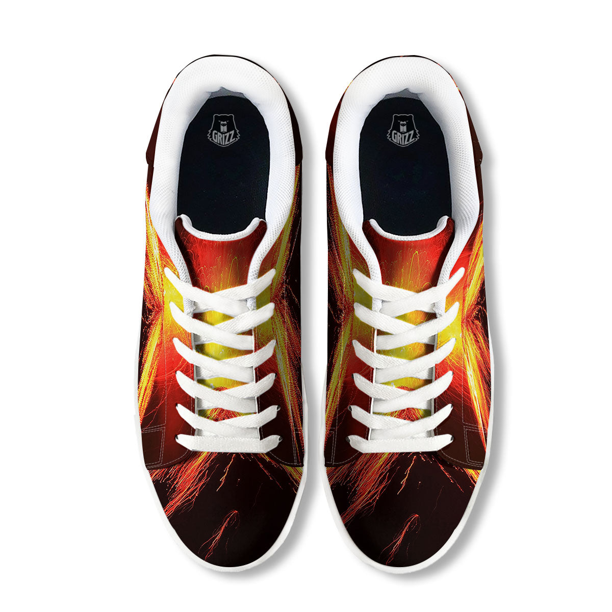 Volcano On Fire Print White Low Top Sneakers-grizzshop